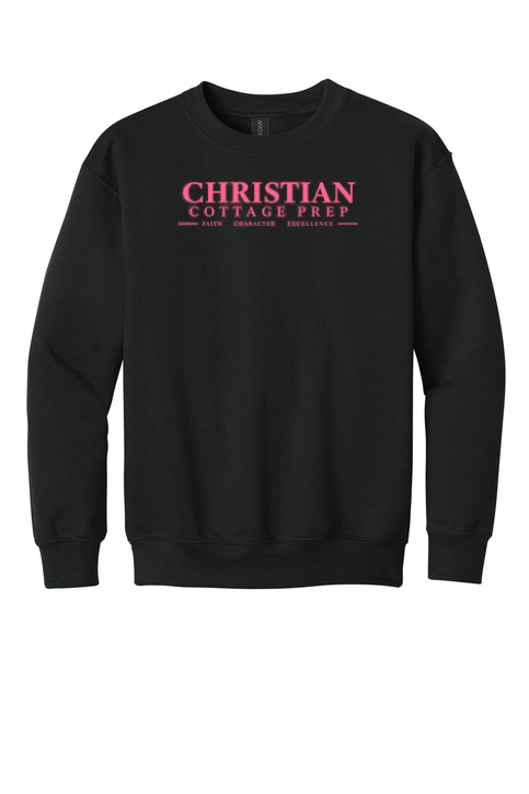 Christian Cottage Prep Youth Pink Logo Full Chest Sweatshirt