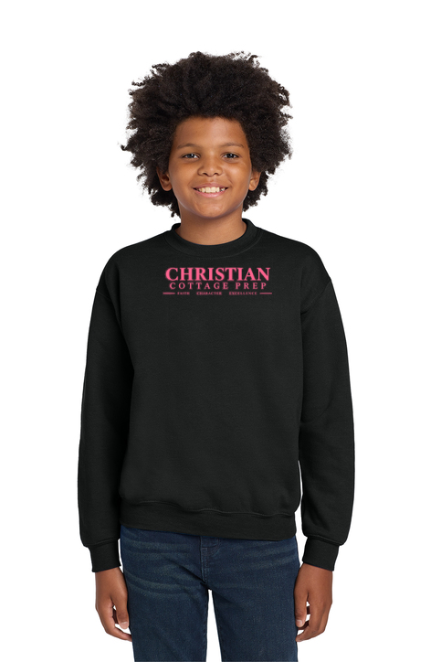 Christian Cottage Prep Youth Pink Logo Full Chest Sweatshirt