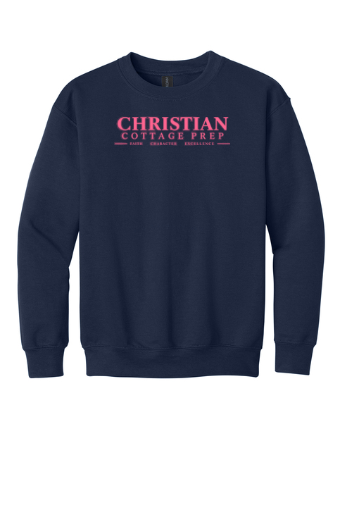 Christian Cottage Prep Youth Pink Logo Full Chest Sweatshirt