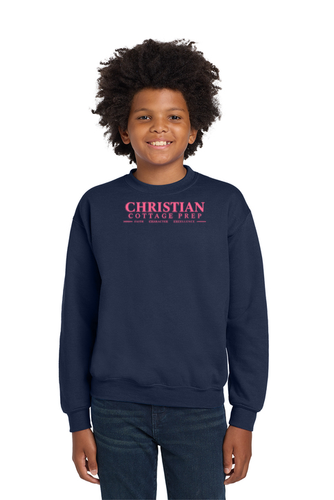 Christian Cottage Prep Youth Pink Logo Full Chest Sweatshirt