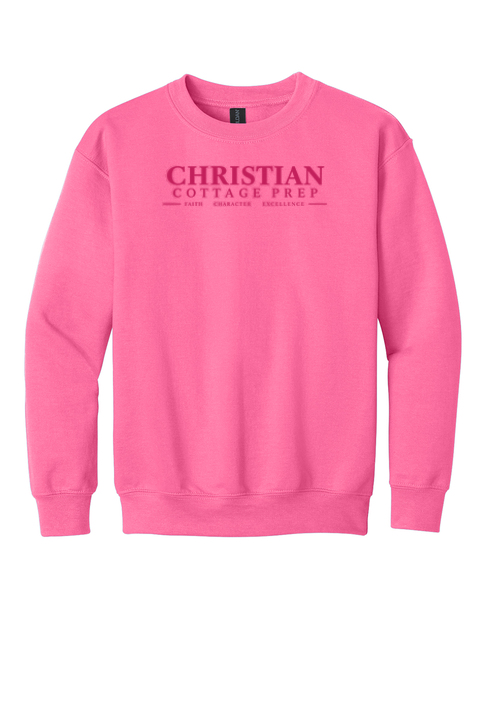 Christian Cottage Prep Youth Pink Logo Full Chest Sweatshirt