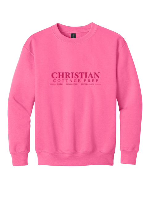 Christian Cottage Prep Youth Pink Logo Full Chest Sweatshirt