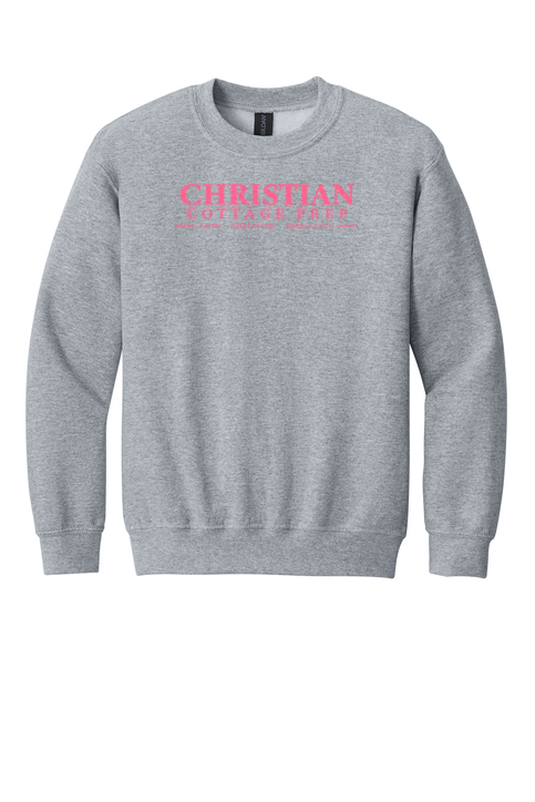 Christian Cottage Prep Youth Pink Logo Full Chest Sweatshirt