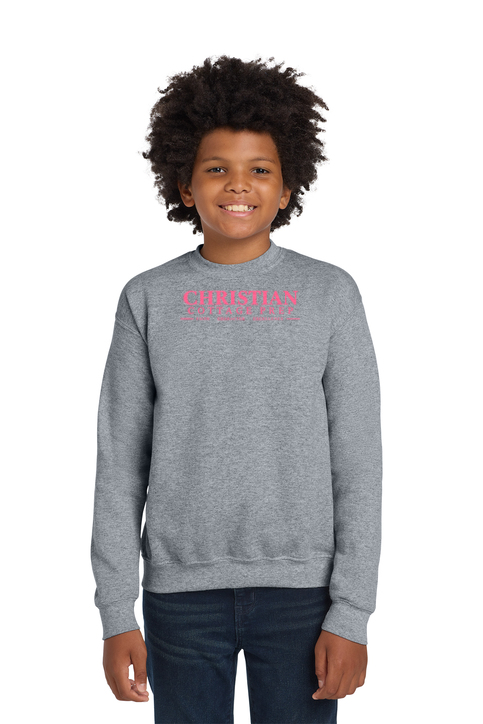Christian Cottage Prep Youth Pink Logo Full Chest Sweatshirt