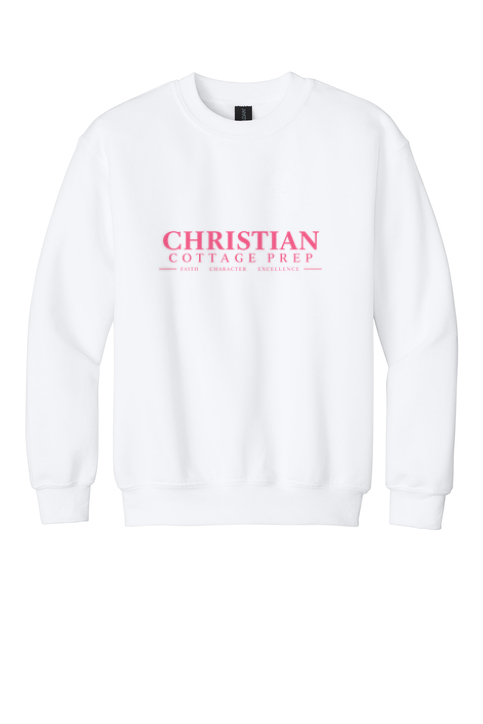 Christian Cottage Prep Youth Pink Logo Full Chest Sweatshirt