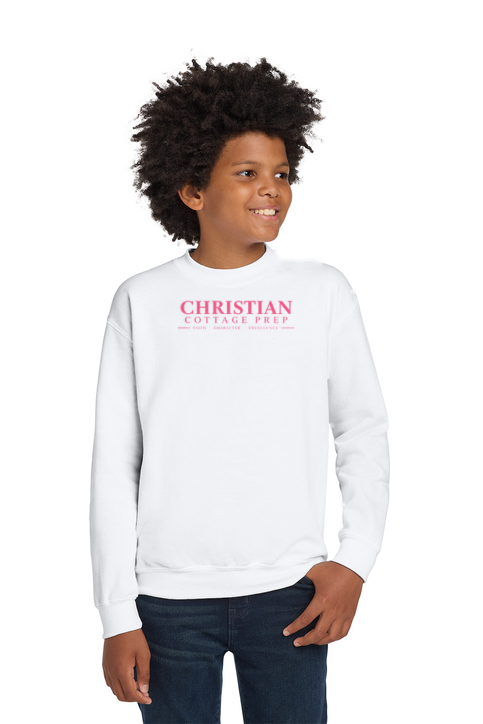 Christian Cottage Prep Youth Pink Logo Full Chest Sweatshirt