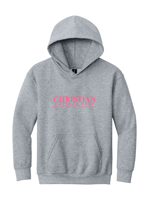 Christian Cottage Prep Youth Pink Logo Full Chest One Sided Hooded Sweatshirt