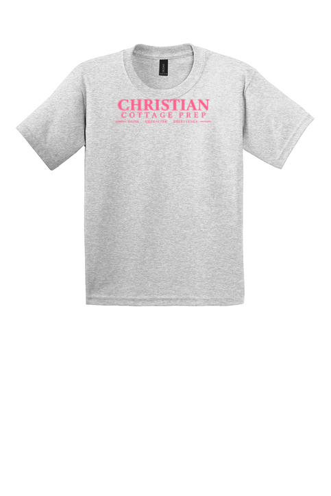Christian Cottage Prep Youth Pink Logo Full Chest T-Shirt