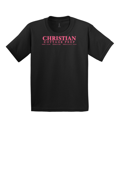Christian Cottage Prep Youth Pink Logo Full Chest T-Shirt