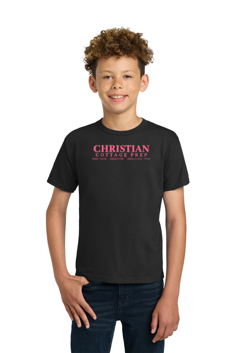 Christian Cottage Prep Youth Pink Logo Full Chest T-Shirt