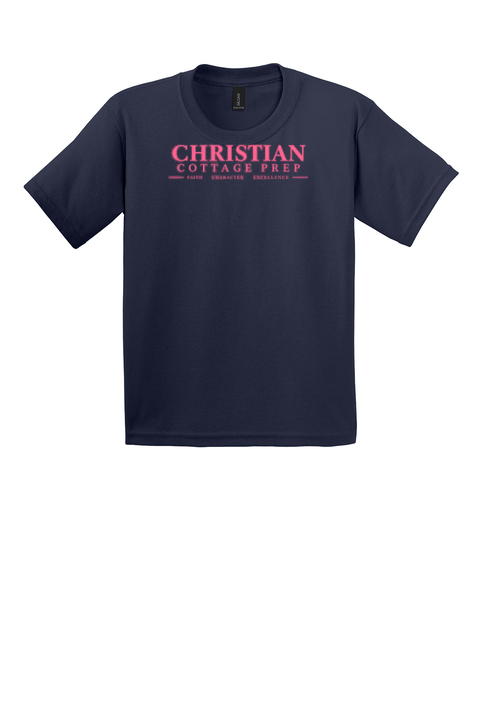 Christian Cottage Prep Youth Pink Logo Full Chest T-Shirt