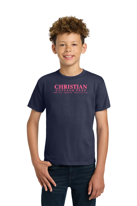 Christian Cottage Prep Youth Pink Logo Full Chest T-Shirt