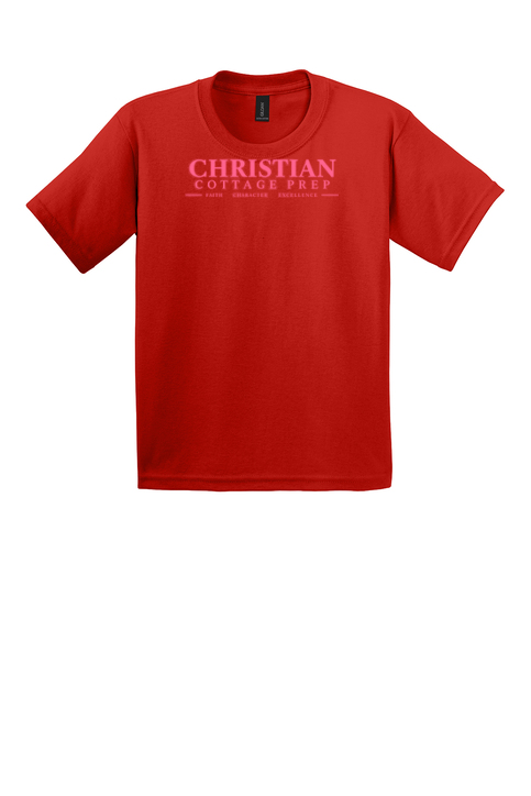 Christian Cottage Prep Youth Pink Logo Full Chest T-Shirt
