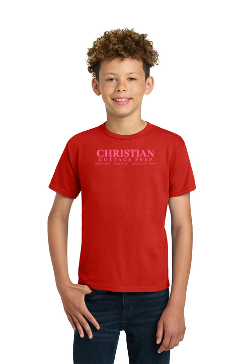 Christian Cottage Prep Youth Pink Logo Full Chest T-Shirt