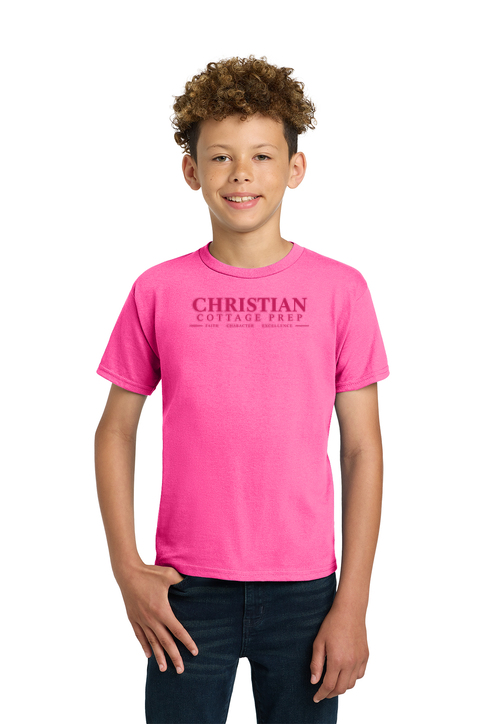 Christian Cottage Prep Youth Pink Logo Full Chest T-Shirt