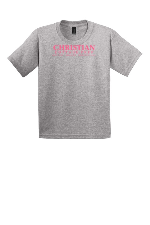 Christian Cottage Prep Youth Pink Logo Full Chest T-Shirt