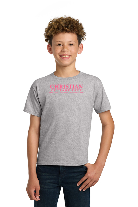 Christian Cottage Prep Youth Pink Logo Full Chest T-Shirt