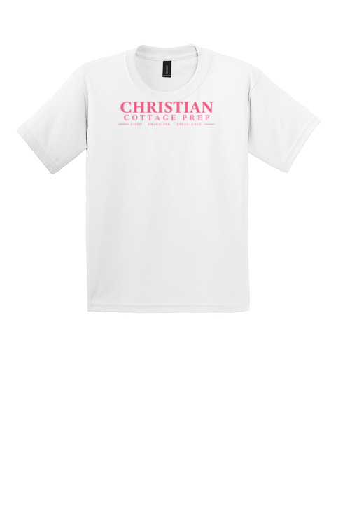 Christian Cottage Prep Youth Pink Logo Full Chest T-Shirt