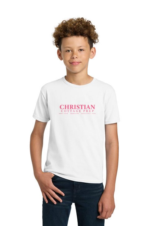 Christian Cottage Prep Youth Pink Logo Full Chest T-Shirt