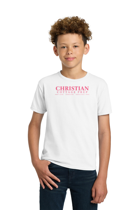 Christian Cottage Prep Youth Pink Logo Full Chest T-Shirt