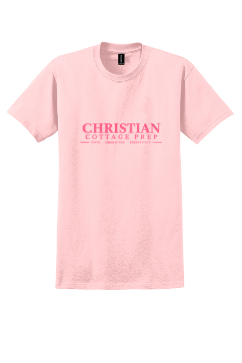 Christian Cottage Prep Pink Logo Full Chest T-Shirt