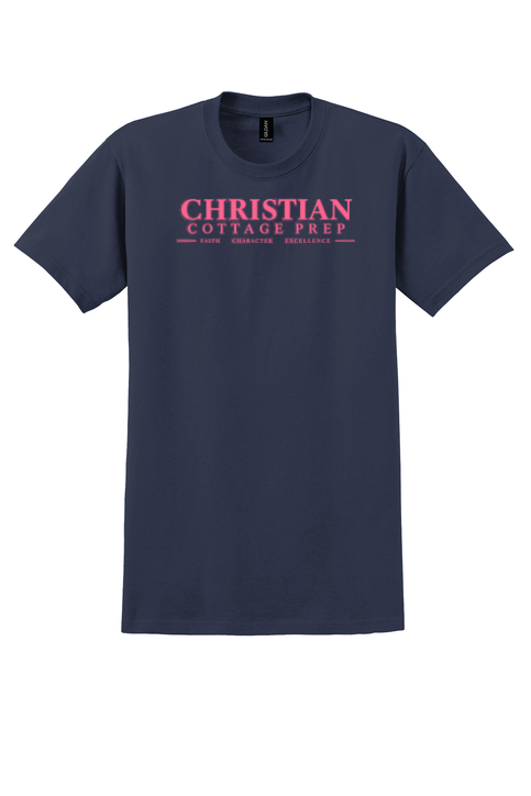 Christian Cottage Prep Pink Logo Full Chest T-Shirt