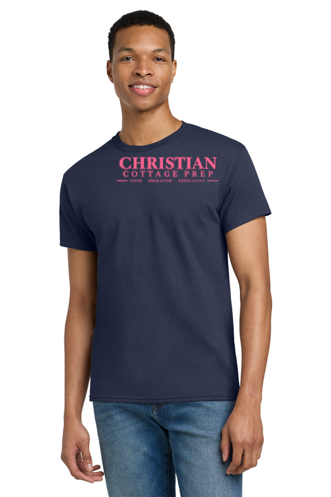 Christian Cottage Prep Pink Logo Full Chest T-Shirt