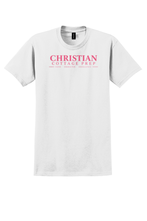 Christian Cottage Prep Pink Logo Full Chest T-Shirt