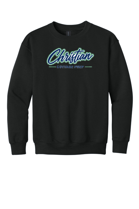 Christian Cottage Prep Youth Script Logo Full Chest Sweatshirt