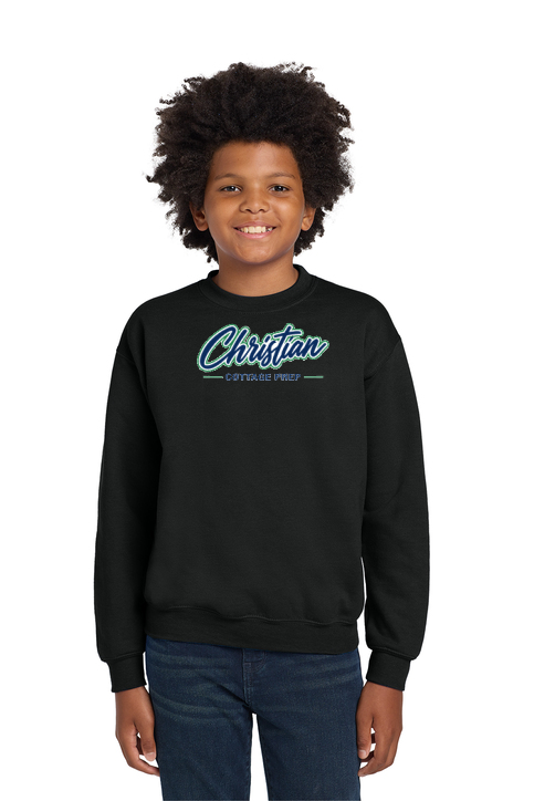 Christian Cottage Prep Youth Script Logo Full Chest Sweatshirt