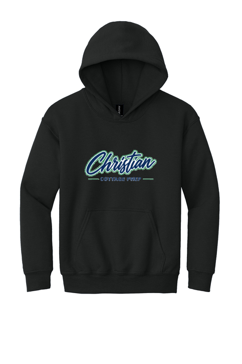 Christian Cottage Prep Youth Script Logo Full Chest One Sided Hooded Sweatshirt
