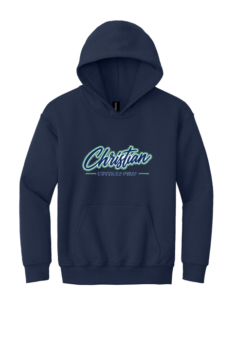 Christian Cottage Prep Youth Script Logo Full Chest One Sided Hooded Sweatshirt