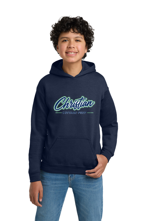 Christian Cottage Prep Youth Script Logo Full Chest One Sided Hooded Sweatshirt