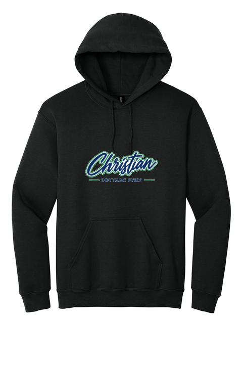Christian Cottage Prep Script Logo Full Chest One Sided Hooded Sweatshirt