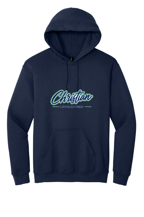 Christian Cottage Prep Script Logo Full Chest One Sided Hooded Sweatshirt