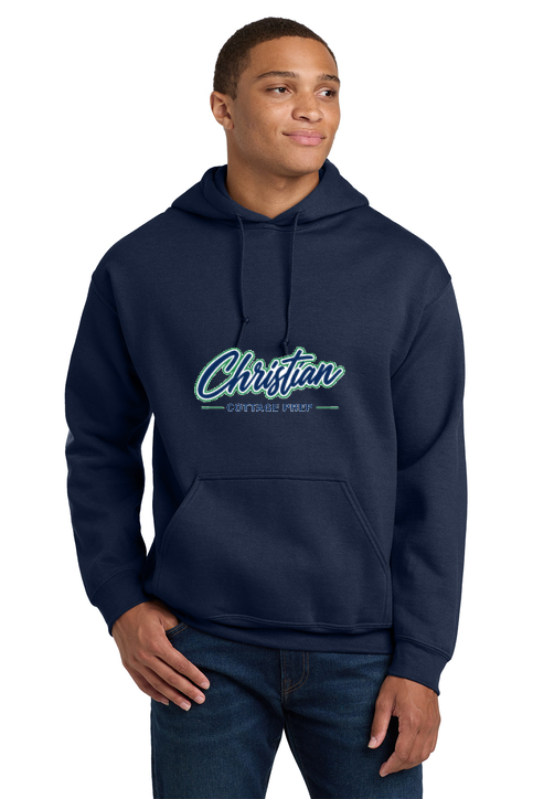 Christian Cottage Prep Script Logo Full Chest One Sided Hooded Sweatshirt