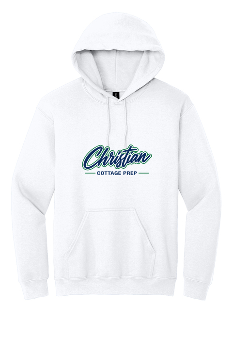 Christian Cottage Prep Script Logo Full Chest One Sided Hooded Sweatshirt