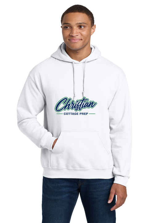 Christian Cottage Prep Script Logo Full Chest One Sided Hooded Sweatshirt
