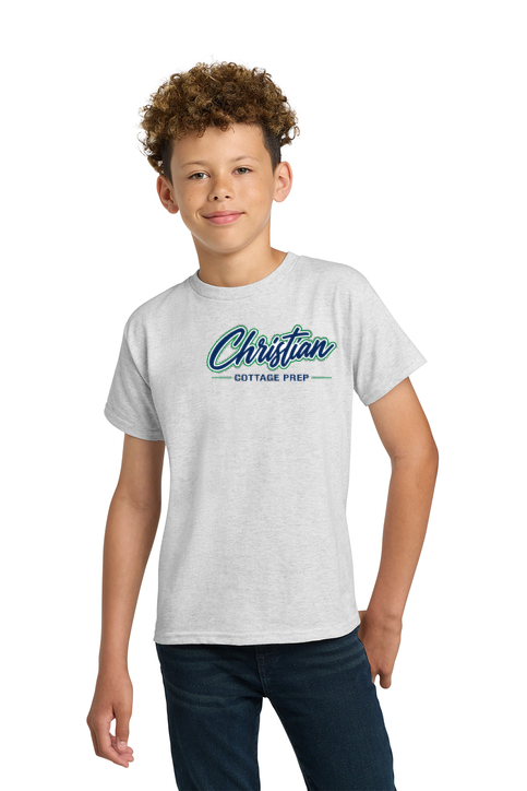 Christian Cottage Prep Youth Script Logo Full Chest T-Shirt