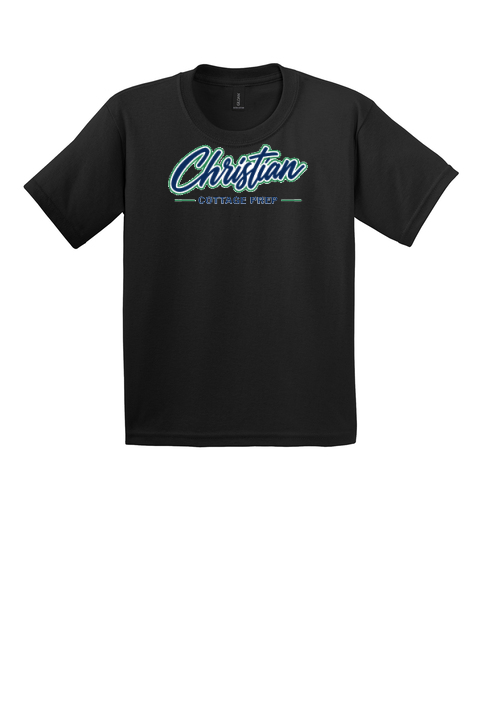 Christian Cottage Prep Youth Script Logo Full Chest T-Shirt