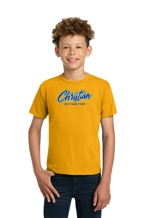 Christian Cottage Prep Youth Script Logo Full Chest T-Shirt