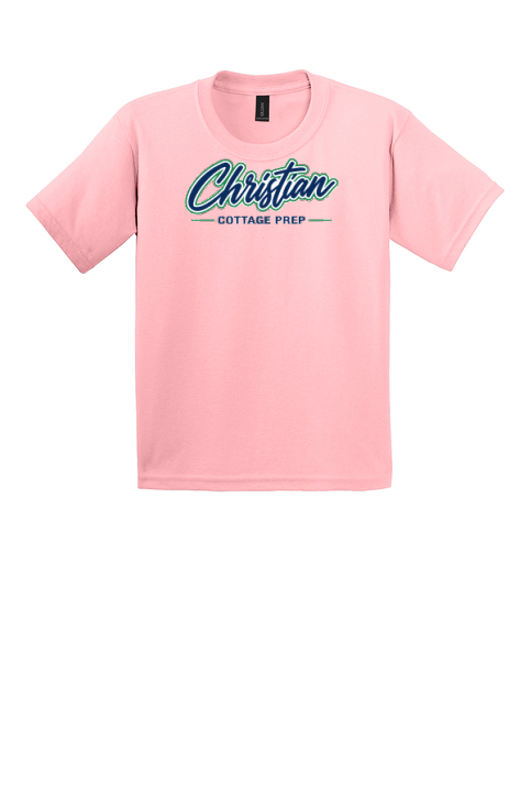 Christian Cottage Prep Youth Script Logo Full Chest T-Shirt