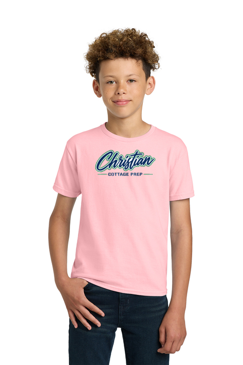 Christian Cottage Prep Youth Script Logo Full Chest T-Shirt