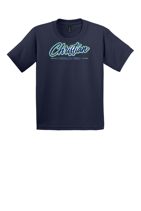 Christian Cottage Prep Youth Script Logo Full Chest T-Shirt