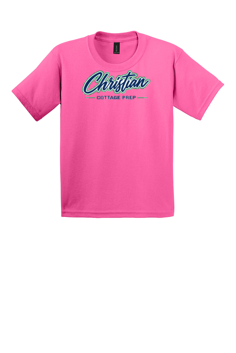 Christian Cottage Prep Youth Script Logo Full Chest T-Shirt