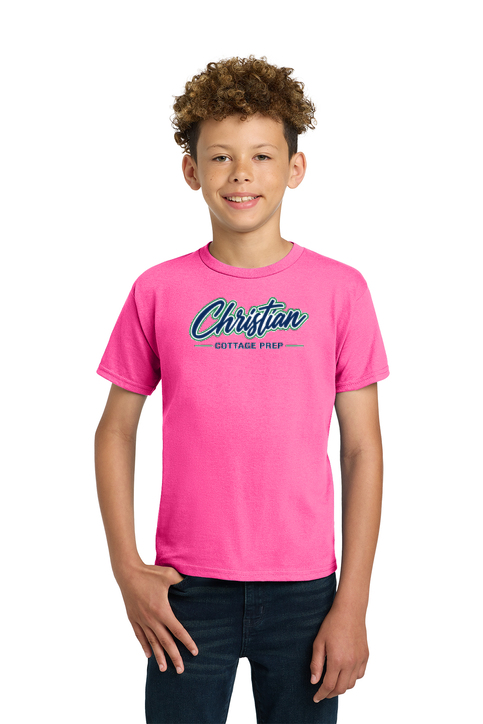 Christian Cottage Prep Youth Script Logo Full Chest T-Shirt