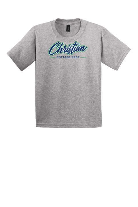 Christian Cottage Prep Youth Script Logo Full Chest T-Shirt