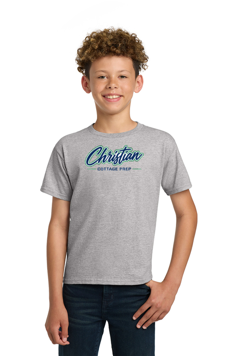 Christian Cottage Prep Youth Script Logo Full Chest T-Shirt