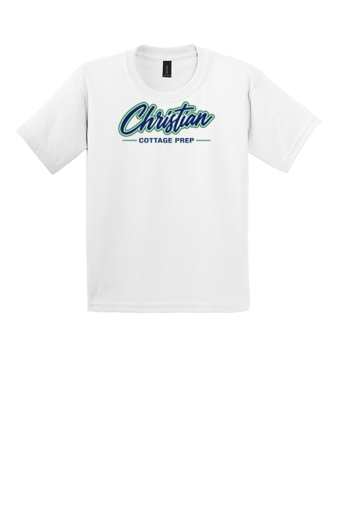 Christian Cottage Prep Youth Script Logo Full Chest T-Shirt
