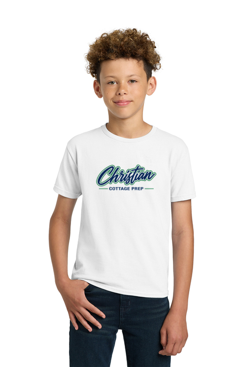 Christian Cottage Prep Youth Script Logo Full Chest T-Shirt